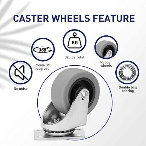 2" Rubber Swivel Casters ? Ultra Quiet & Smooth Rolling, Set of 4-320lbs Load Capacity, Caster Wheels for Cart, Furniture£¨£¨4 Swivel£©£©
