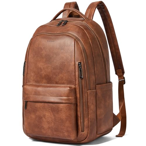 30L Backpack Purse for Women Men Laptop Backpack, Faux Leather Travel Work Backpack Teacher Bookbag fits 15.6" Laptop,Brown