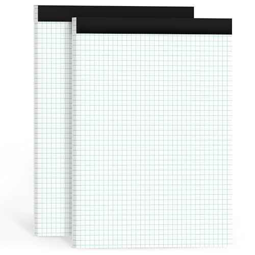 Graph Paper Pads 8.5 x 11, 4x4 Graph Ruled, 2 Pack 1/4 Graph Paper Notebooks, Grid Paper Pad Notebook 8-1/2" x 11" Graphing Paper, Perforated Quadrille Pad, 70GSM White Graft Paper Pads, 30 Sheets/Pad