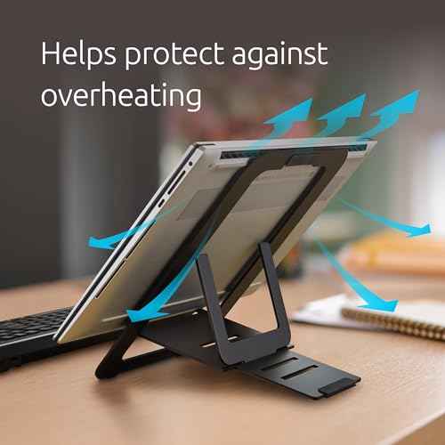 Kensington Adjustable Aluminum Laptop Stand for Desk, Ultra-Slim Lightweight Foldable Portable Notebook Holder, Anti-Slip Silicone Tablet Mount for 10"-17" Laptops and Tablets, Black K50428WW
