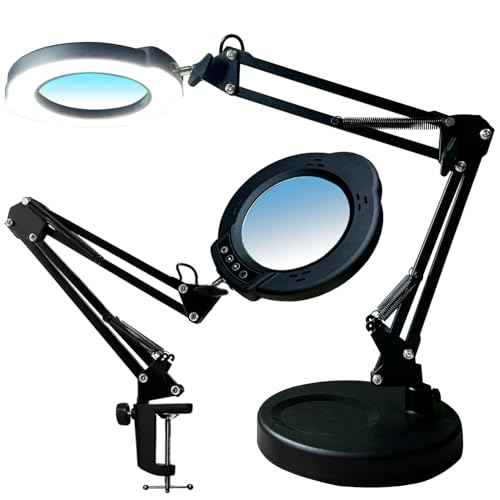 Magnifying Glasses Used by The Elderly,10X Large Magnifying Glass with Base and Clamp,Portable Folding Mechanical Knob,2025 Upgrade Infinite Color Magnifying Lamp & Clamp,for Close Work