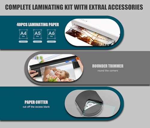 Buyounger 9 Inch Thermal Laminator Machine Set with 40 Pouches - White