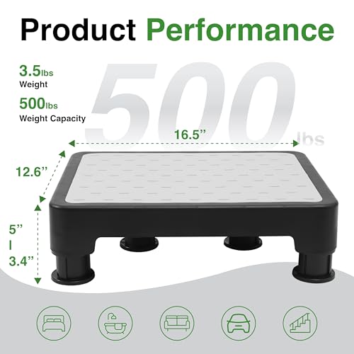 Adjustable Step Stool for Bed, Bathtub, Car and Kitchen, 4-Level Height 3.4"-5", Non-Slip Platform with 6 Anti-Skid Feet ? Step Stool for Adults Seniors Kids Maternal, Black