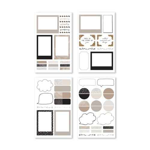 Rongrong Treasured Memory Sticker Book ? 24 Pages of Vintage-Inspired Stickers for Journals, Planners & Scrapbooks ? Neutral Tones, Handwritten Notes, Quotes & Photo Frame Stickers