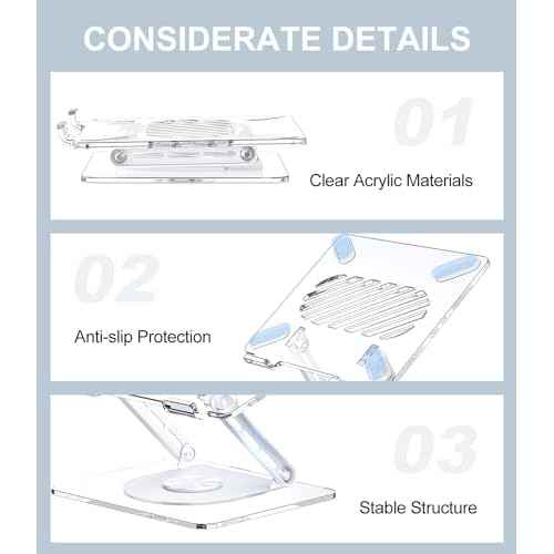 MCHOSE Acrylic Laptop Stand for Desk with 360 Rotating Base Ergonimic Foldable Clear Laptop Riser Compatible with MacBook Pro/Air Notebook up to 16 Inches, Ultra Thick Acrylic Transparent