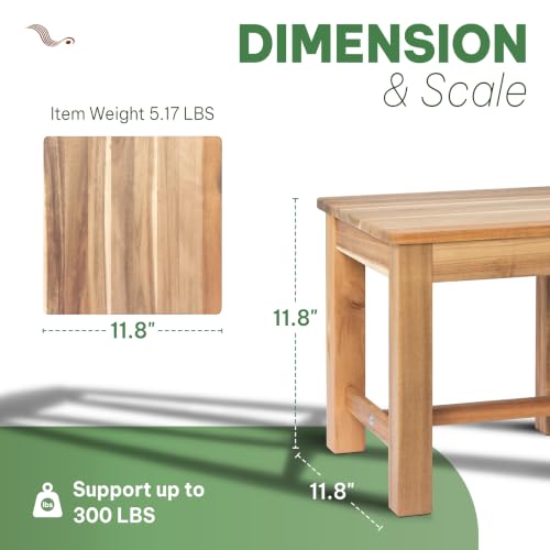12" White Oak Wooden Step Stool - Victory Relax, Solid Acacia, Small Bathroom Stool
