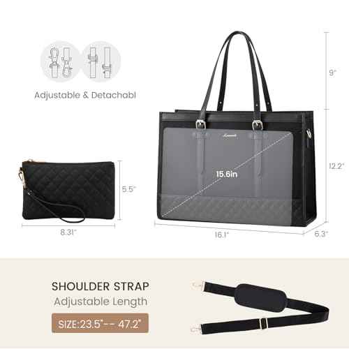 LOVEVOOK Laptop Bag for Women 15.6 inch Canvas Laptop Tote Bag, Large Capacity Work Bag with Clutch Purse, Computer Bag Office Business Briefcase, Casual Handbag for Travel College Teacher School