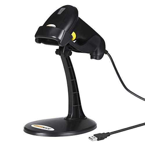 WoneNice Hands-Free USB Barcode Scanner with Stand for Retail, POS System, Countertop Checkout, Warehouse, Library - Plug & Play Compatible with PC/Mac/Windows/Linux, Back to School Scanner (Black)