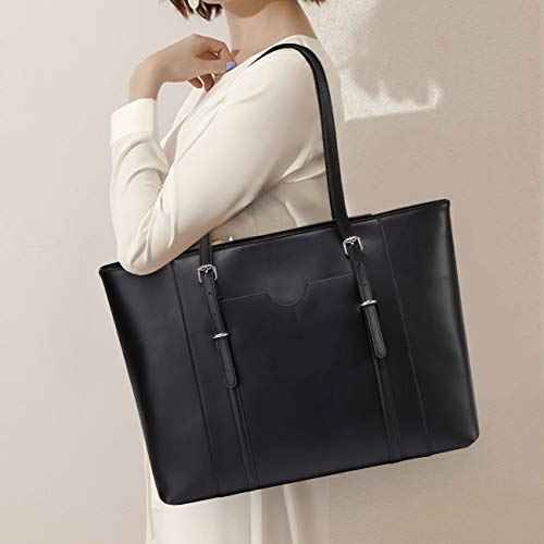 Laptop Tote Bag for Women, PU Leather Water Resistant Travel, Work,Teacher Tote Bag Fits 15.6 inch Laptop