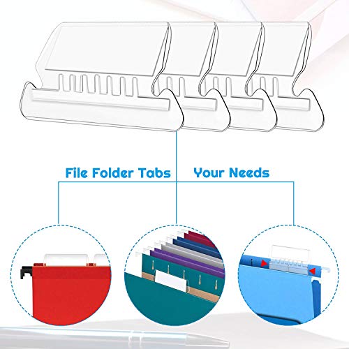 Selizo Transparent File Folder Tabs - 100 Sets 2" Hanging Labels with Inserts
