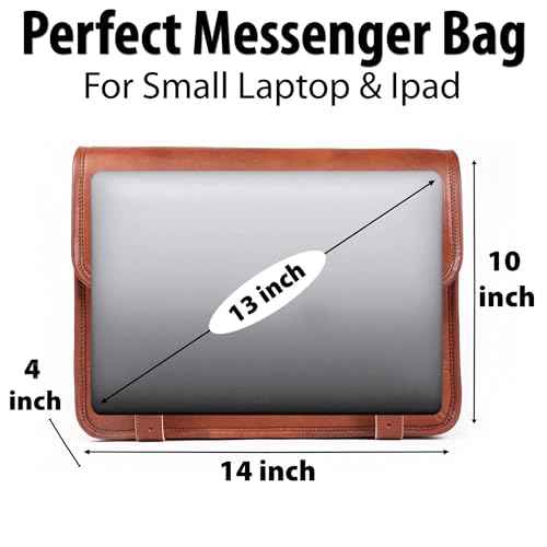 Small Brown Genuine Leather Messenger Bag Crossbody Satchel, Perfect for iPad & Small Laptop, Vintage Distressed Shoulder Bag (14 INCH)
