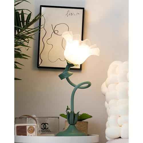 Vintage Flower Lily Table Lamp Creative Green Table Lamps Unique DIY Lily of The Valley Lamp for Bedroom, Bedside, Living Room, Flower Desk Lamp