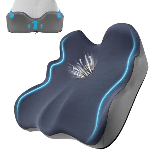 Seat Cushion, X-Large Memory Foam Office Chair Cushion, for Pressure Relief Sciatica & Pain Relief for Long Sitting Hours on Office/Home Chair, Car (Blue)