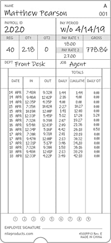 100pk Compatible Time Cards for Nile Products 4500PP Electronic Time Clock - Double-Sided, 3.37 x 7.37 Inches