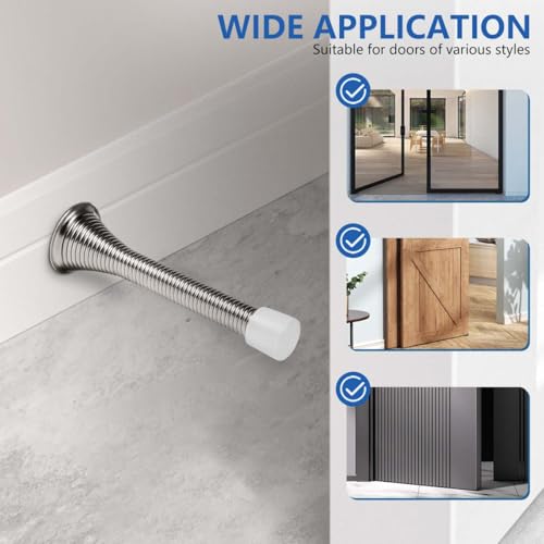 KISEER Satin Nickel 12 Pack Spring Door Stops - Heavy Duty Wall Protectors