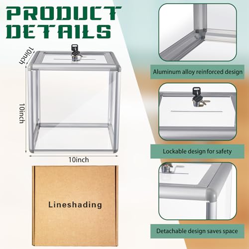 10x10x10 Inch Acrylic Donation Box with Lock - Clear, Secure & Durable