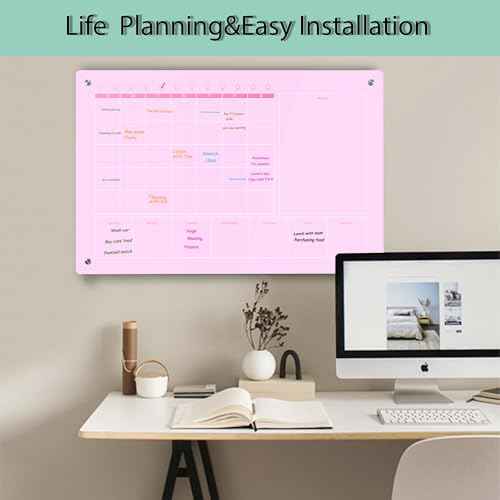 Large Acrylic Calendar for Wall,24"X16",Acrylic Dry Erase Calendar for Wall,Pink Dry Erase Board for Home/Office