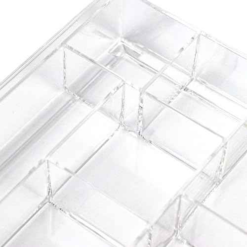 8-Section Clear Drawer Organizer, Large Acrylic Drawer Divider Tray for Desk,Bathroom,Office Makeup,Junk, Plastic Drawers Organizer 13.7" x 8.7" x 2" (8-Section)