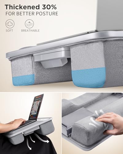 SAIJI Gray Portable Lap Desk with LED Light, Cushioned Bed Tray with Storage