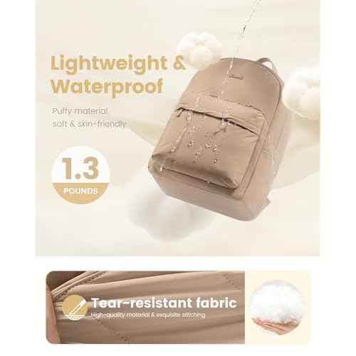 LOVEVOOK Puffer Backpack for Women Girl Travel Work, Lightweight Quilted Laptop Backpack Purse, Cute Bookbag Teacher Nurse Laptop Bag Computer Backpack, Waterproof Casual Daypack,17.3 Inch, Khaki