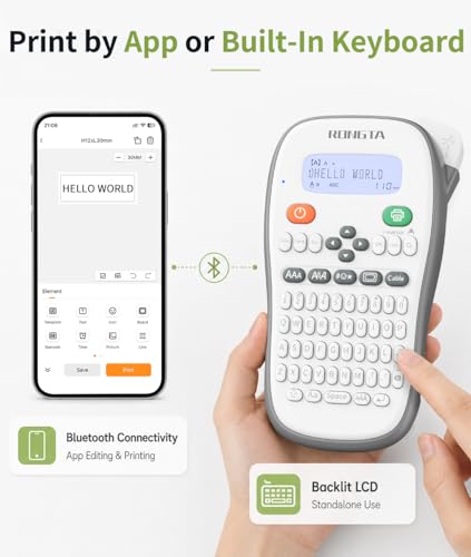 Rongta TH110 Handheld Label Maker - 12mm Laminated Tape & Bluetooth