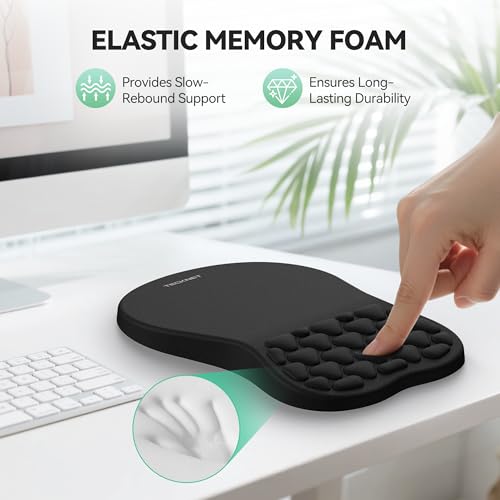 TECKNET Black Ergonomic Mouse Pad with Wrist Rest and Massage Beads