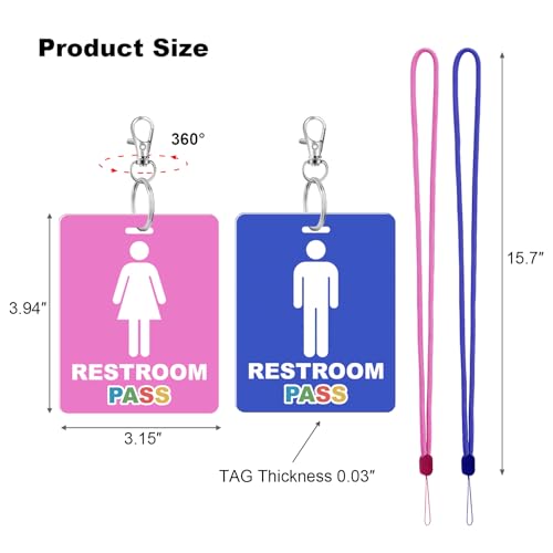 8-Pack Classroom Bathroom Passes with Keychain & Lanyard - Pink & Blue