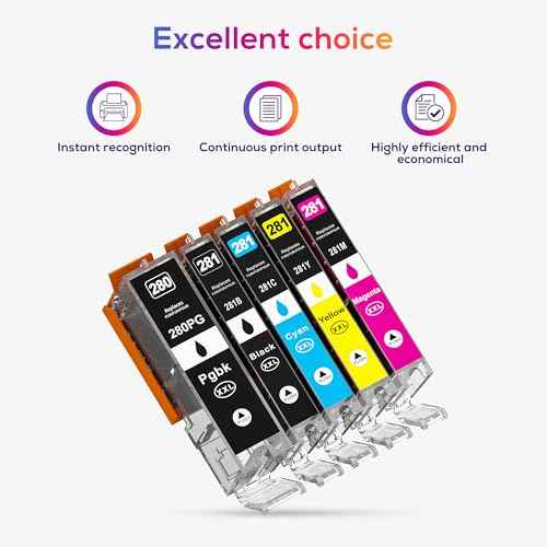 5 Pack 280 281 XXL Ink Cartridge Replacement for Canon 280 281 PGI-280XXL CLI-281XXL to use with Pixma TR8520 TS9120 TS6120 TR8620 TR8620a TS6320 TR7520 TS6220 Printer