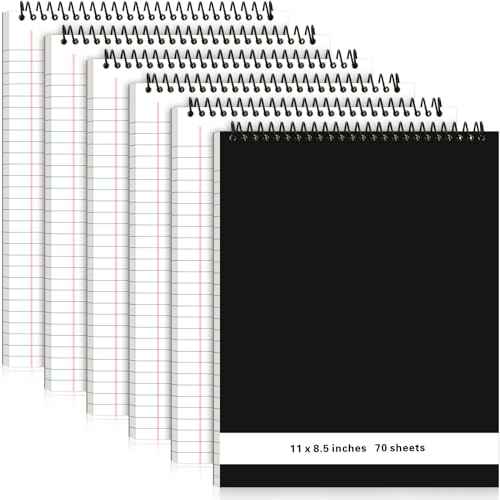 6 Pcs Legal Pad Top Spiral Bound Notebook 70 Sheets Wirebound Notepad Double Sided Ruled Memo Steno Pad with Stiff Back Cover for Business(8.5 x 11 Inches,No Holes,White)