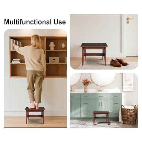 One Step Stool for Adults Seniors with Non-Slip Rubber Step Surface, 11.8" Heavy Duty Wooden Stepping Stools with 450 LBS Capacity for Bedroom Kitchen Bathroom