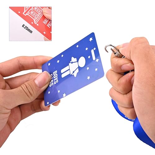 Classroom Hall Passes with Lanyards - Unbreakable PVC School Passes for Bathroom, Library, Nurse, Office, and Hall - 6 Sets