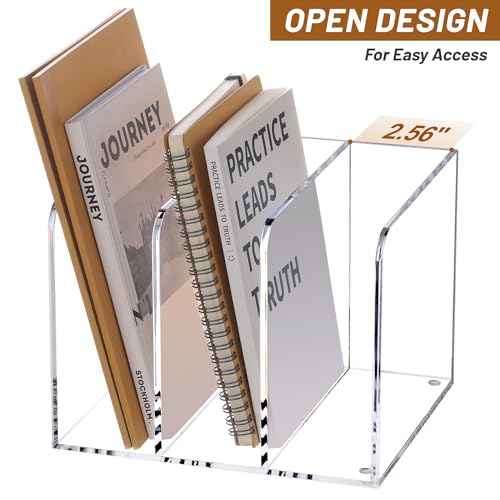 SANRUI Acrylic Magazine Holder Desk Organizer, Clear File Organizer with 3 Vertical Compartments, Magazine File Holder for Home Office, Classroom,B5 Size