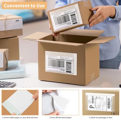 100 Clear Waterproof Shipping Label Sleeves with Strong Adhesive - 4.5 x 5.5 Inches
