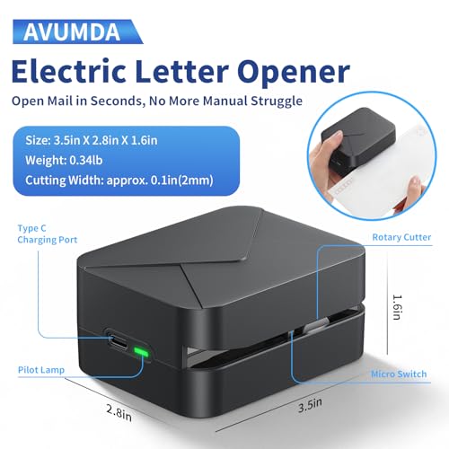 AVUMDA Rechargeable Electric Letter Opener Black - Safe, Portable, Fast Cutting