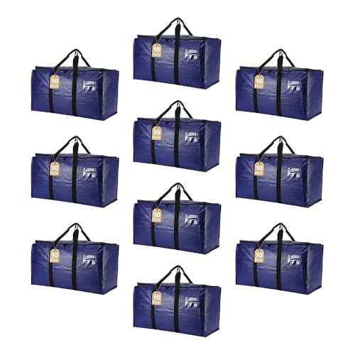 Cryster 10-Pack Blue Moving Bags with Strong Zippers,Heavy Duty Storage Totes with Comfortable Handles,Large Storage Totes for Student Supplies