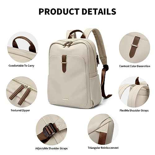 GOLF SUPAGS Laptop Backpack Purse for Women Fits 16 Inch Notebook Casual Daypack Work Travel College Bookbag Fashion Computer Bag (Apricot, 16 Inch)