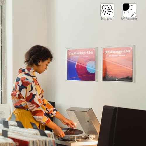 TXEsign Vinyl Record Display Case, Acrylic Wall Mount Holder for 12-inch Vinyl Records, Album Record Shelf with Slide-in back Panel, Vinyl Record Wall Shelf