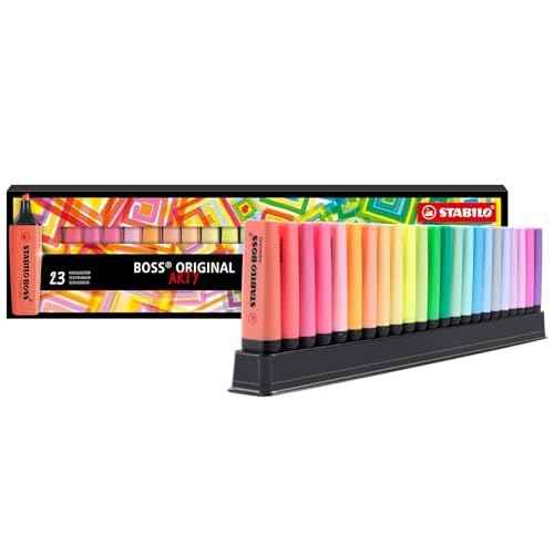 STABILO Highlighter BOSS ORIGINAL - ARTY - Deskset of 23 - Assorted Colors, Chisel Tip, Anti-Dry Out Technology