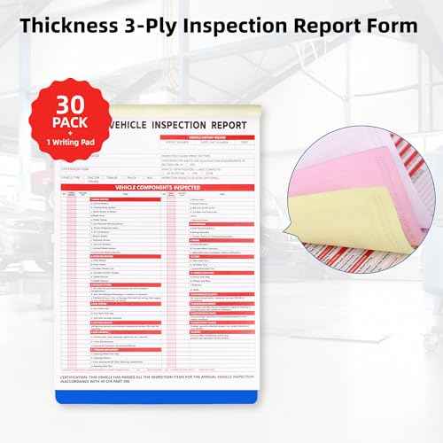 30-Pack Annual Vehicle Inspection Report Form, 3-Ply Carbonless Form and Hardboard, Includes 30-Pk 2-Ply FMCSA Vinyl Adhesive Label for Annual Inspections, DOT Compliant