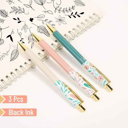 Mr. Pen- Luxury Floral Pen Set, 3 pcs, Black Ink Ballpoint Pens, Floral Pen, Fancy Pens for Women, Cute Pens for Journaling