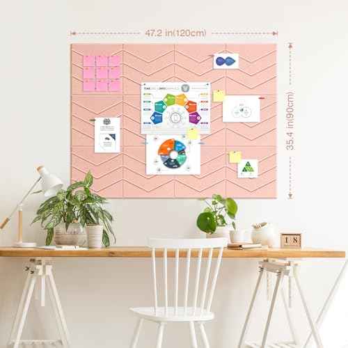 Large Cork Board 48"x36",12 Pack Cork Board Tiles for Wall,Felt Bulletin Board with Sticky Notes, Push Pins & Clips,Tack Board for Office Home Pink