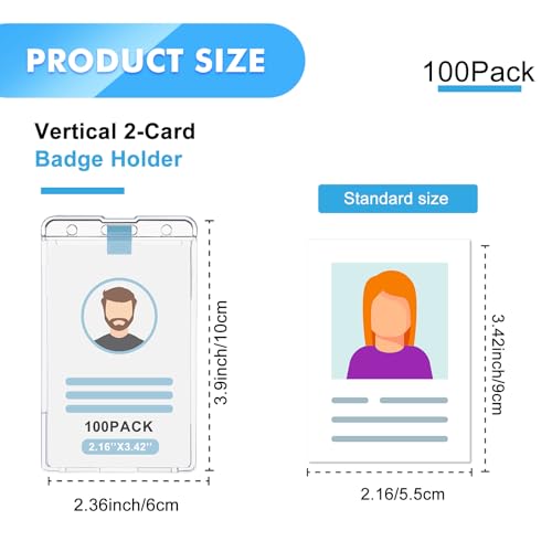 Patelai 100 Pcs Hard Plastic Badge Holder with Thumb Slot Dual Sided Clear Card Holder Badge Protector Vertical ID Holders for Badge Office School Driver's Licenses and Passes