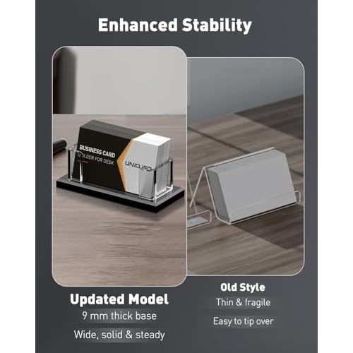 Uniclife Acrylic Business Card Holder for Desk 1 Slot Clear Horizontal Business Card Stand for Men & Women Desktop Name Card Display Stand Card Organizer for Office Home Exhibition, 60 Card Capacity