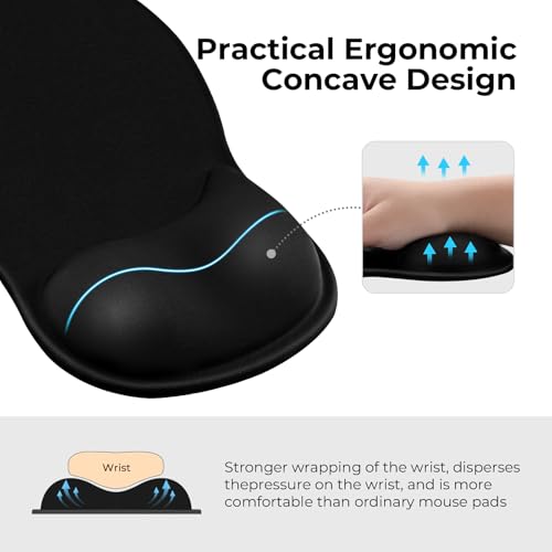 EooCoo Black Gel Wrist Support Mouse Pad with Ergonomic Rest