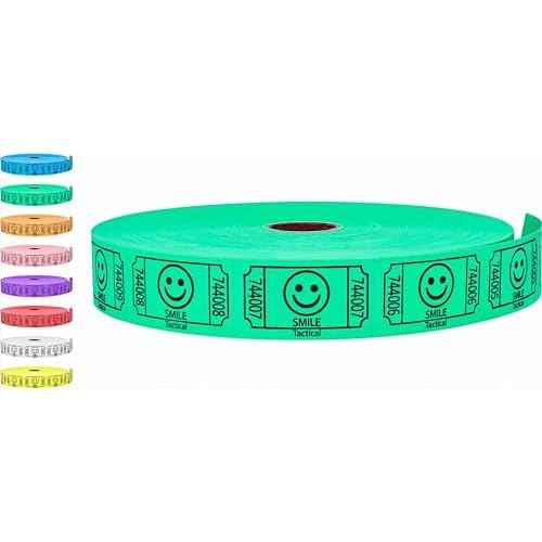 Tacticai 2000 Raffle Tickets, Smile, Green (1 of 8 Colors), Single Roll, Ticket for Events, Entry, Class Reward, Fundraiser & Prizes