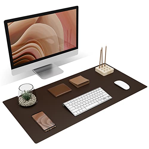 Dark Brown Large Leather Desk Protector Mat 31.5x15.7 Inches for Office & Home