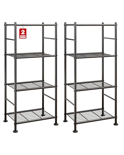 2-Pack 4-Tier Metal Storage Shelves, 18.2" x 12.3" 43.7", Black