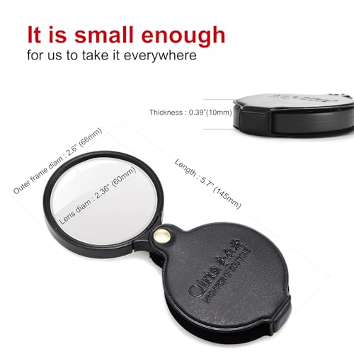 10x Pocket Magnifying Glass for Seniors & Kids, Folding Handheld Lens