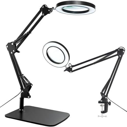 15X Magnifying Glass with Light ? Real Glass Lens, 3 Color Modes & Adjustable Brightness ? 2-in-1 Desk Lamp with Clamp & Heavy Base ? Flexible Swing Arm ? Ideal for Crafts, Reading, Repair, Seniors
