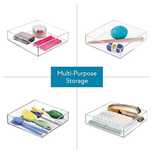iDesign Stackable Makeup Drawer Organizer Tray - Vanity Organizer or Desk Organizer, Set of 4, Clear